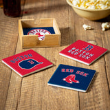 Boston Red Sox Coaster Set 4 Piece with Wood Caddy-3