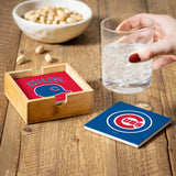 Chicago Cubs Coaster Set 4 Piece with Wood Caddy-3