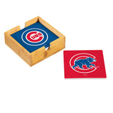 Chicago Cubs Coaster Set 4 Piece with Wood Caddy-0