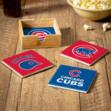 Chicago Cubs Coaster Set 4 Piece with Wood Caddy-2