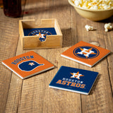Houston Astros Coaster Set 4 Piece with Wood Caddy-2