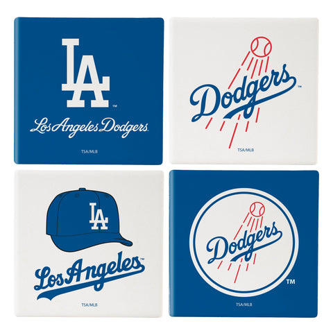 Los Angeles Dodgers Coaster Set 4 Piece with Wood Caddy-0