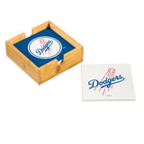 Los Angeles Dodgers Coaster Set 4 Piece with Wood Caddy-1