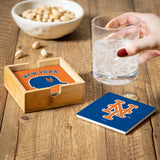 New York Mets Coaster Set 4 Piece with Wood Caddy-3