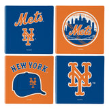 New York Mets Coaster Set 4 Piece with Wood Caddy-0