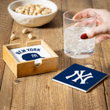 New York Yankees Coaster Set 4 Piece with Wood Caddy-3