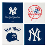 New York Yankees Coaster Set 4 Piece with Wood Caddy-0