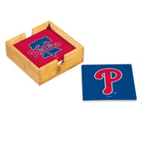 Philadelphia Phillies Coaster Set 4 Piece with Wood Caddy-0