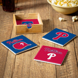 Philadelphia Phillies Coaster Set 4 Piece with Wood Caddy-2