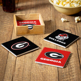 Georgia Bulldogs Coaster Set 4 Piece with Wood Caddy-1