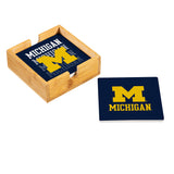 Michigan Wolverines Coaster Set 4 Piece with Wood Caddy-2