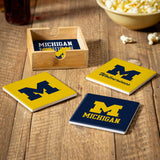 Michigan Wolverines Coaster Set 4 Piece with Wood Caddy-1