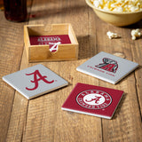 Alabama Crimson Tide Coaster Set 4 Piece with Wood Caddy-2