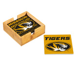 Missouri Tigers Coaster Set 4 Piece with Wood Caddy-0