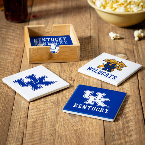 Kentucky Wildcats Coaster Set 4 Piece with Wood Caddy-0