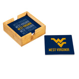 West Virginia Mountaineers Coaster Set 4 Piece with Wood Caddy-2