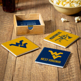 West Virginia Mountaineers Coaster Set 4 Piece with Wood Caddy-0