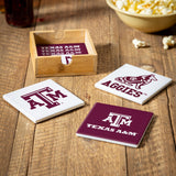 Texas A&M Aggies Coaster Set 4 Piece with Wood Caddy-1