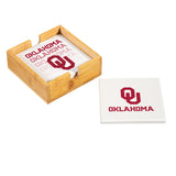 Oklahoma Sooners Coaster Set 4 Piece with Wood Caddy-2