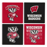 Wisconsin Badgers Coaster Set 4 Piece with Wood Caddy-0