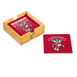 Wisconsin Badgers Coaster Set 4 Piece with Wood Caddy-2
