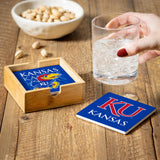 Kansas Jayhawks Coaster Set 4 Piece with Wood Caddy-3
