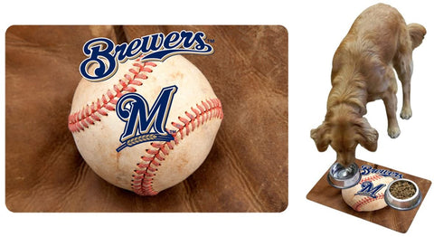 Milwaukee Brewers Pet Bowl Mat Classic Baseball Size Large-0