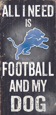 Detroit Lions Wood Sign - Football and Dog 6"x12"-0