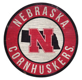 Nebraska Cornhuskers Sign Wood 12 Inch Round State Design-0
