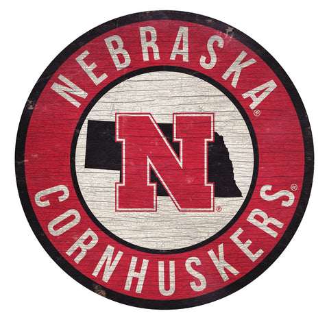 Nebraska Cornhuskers Sign Wood 12 Inch Round State Design-0