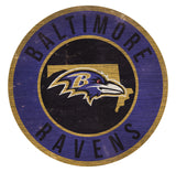 Baltimore Ravens Sign Wood 12 Inch Round State Design-0