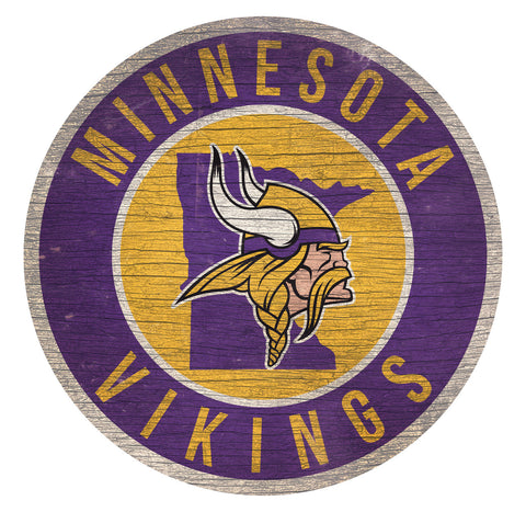 Minnesota Vikings Sign Wood 12 Inch Round State Design-0