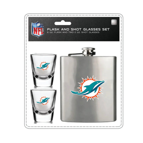 Miami Dolphins Flask and Shot Glass Set-0