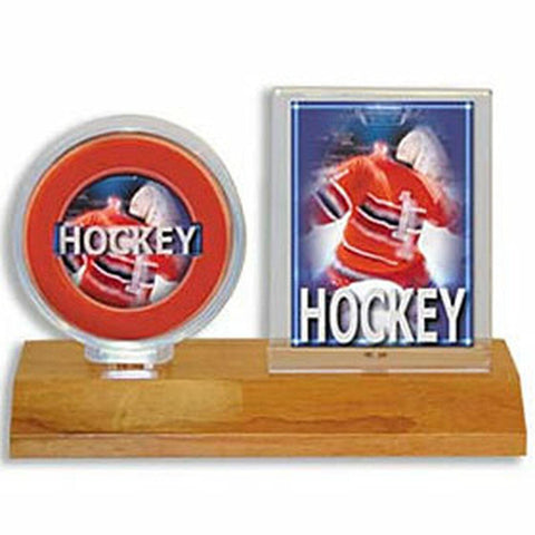 Hockey Puck & Card Holder - Wood Base - Special Order