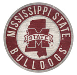 Mississippi State Bulldogs Sign Wood 12 Inch Round State Design - Special Order - Team Fan Cave