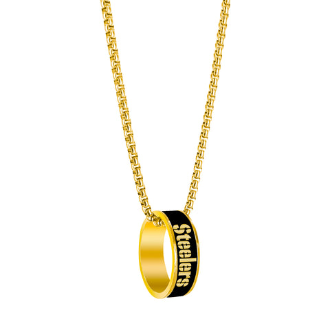 Pittsburgh Steelers Necklace Fashion Ring Pendant Gold-0