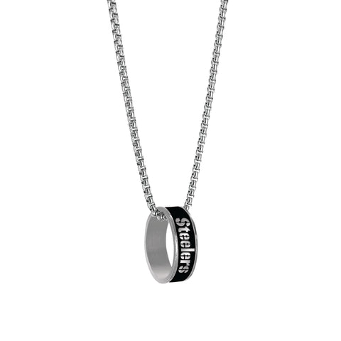 Pittsburgh Steelers Necklace Fashion Ring Pendant Silver-0