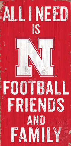 Nebraska Cornhuskers Sign Wood 6x12 Football Friends and Family Design Color - Team Fan Cave