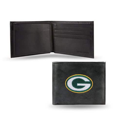 Green Bay Packers Wallet Billfold Leather Embroidered Black-0