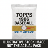 Illustrative stock image of a 1986 Topps Baseball sealed wax pack. Not the actual pack.