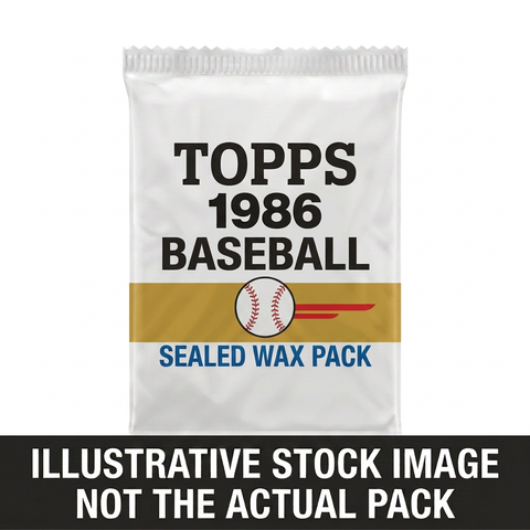 Illustrative stock image of a 1986 Topps Baseball sealed wax pack. Not the actual pack.