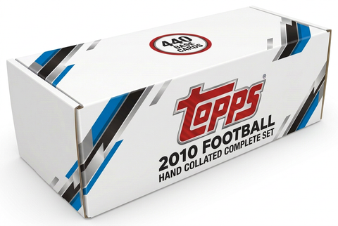 2010 Topps Football hand collated complete set white storage box with large front Topps logo and one 440-card badge