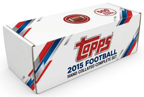 2015 Topps Football hand collated complete set white storage box with large front Topps logo and one 500-card badge