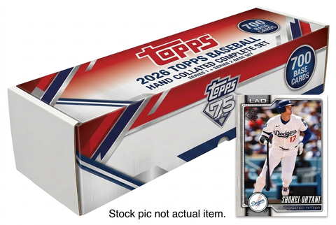 2026 Topps Baseball 700-card Series 1 and Series 2 hand-collated complete base set with Shohei Ohtani card. Stock pic not actual item.