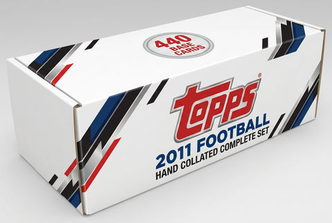 2011 Topps Football hand collated complete set white storage box with large front Topps logo and one 440-card badge