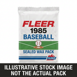 Illustrative stock image of a 1985 Fleer Baseball sealed wax pack. Not the actual pack.