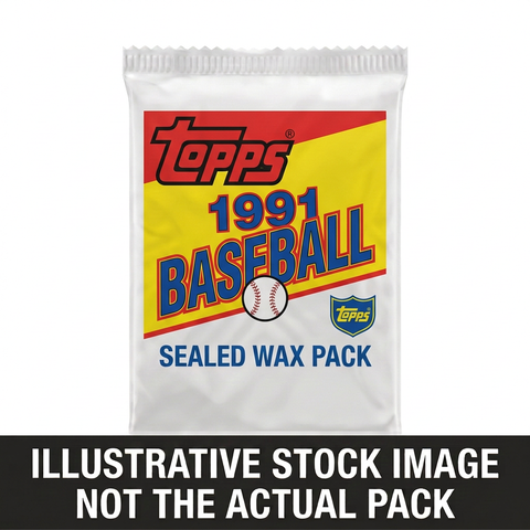 Illustrative stock image of a 1991 Topps Baseball sealed wax pack. Not the actual pack.