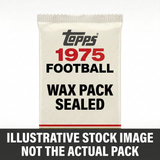 Illustrative stock image of a 1975 Topps Football sealed wax pack. Not the actual pack.