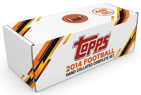 2014 Topps Football hand collated complete set white storage box with large front Topps logo and one 440-card badge