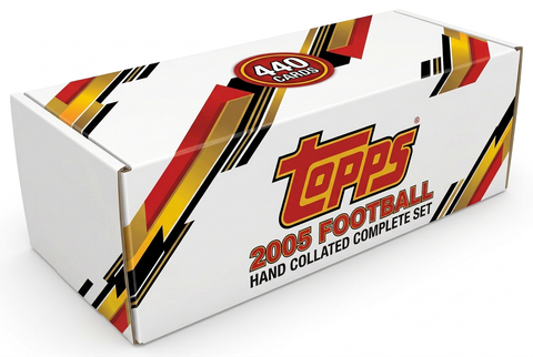 2005 Topps Football hand collated complete set box with red and gold diagonal graphics and 440-card badge
